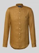 Polo Ralph Lauren Slim Fit Leinenhemd mit Stehkragen in Dunkelbraun, G...