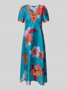 Luisa Cerano Midikleid aus Seide mit V-Ausschnitt in Tuerkis, Größe 42