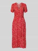 Apricot Midikleid aus Viskose mit Knopfleiste und Bindegürtel in Rot, ...