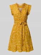 Apricot Knielanges Kleid mit V-Ausschnitt in DUNKEL GELB, Größe L