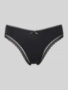 HUGO String mit Spitzenbesatz Modell 'UNIQUE' in Black, Größe L