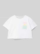 Mango Cropped T-Shirt mit Motiv-Print in Ecru, Größe 140