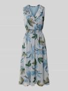 Zero Midikleid mit V-Ausschnitt und Volants in Bleu, Größe 34