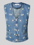 Mango Jeansweste mit floralen Stickereien Modell 'MASSY' in Jeansblau,...