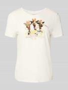 Marc Cain T-Shirt mit Rundhalsausschnitt in Offwhite, Größe 34