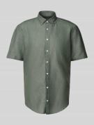 Jake*s Slim Fit Leinenhemd mit Knopfleiste in Dunkelgruen, Größe XL