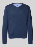 Fynch-Hatton Strickpullover mit Logo-Stitching in Dunkelblau, Größe 3X...