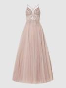 Luxuar Abendkleid aus Tüll mit Strasssteinen in Mauve, Größe 40