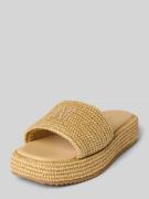 Marc O'Polo Plateau-Slides in Bastoptik in Beige, Größe 42