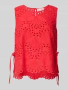 Oui Regular Fit Blusentop mit Lochstickerei in Rot, Größe 36