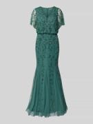 Christian Berg Cocktail Abendkleid mit V-Ausschnitt in Khaki, Größe 34