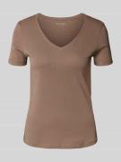 Christian Berg Woman T-Shirt mit geripptem V-Ausschnitt in Mittelbraun...