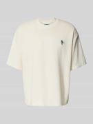 REVIEW T-Shirt mit geripptem Rundhalsausschnitt in Ecru, Größe L