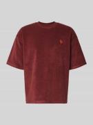 REVIEW T-Shirt mit geripptem Rundhalsausschnitt in Rostrot, Größe L