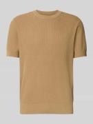 JAKE*S STUDIO MEN T-Shirt mit gerippten Abschlüssen in Camel, Größe XL