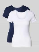 HUGO T-Shirt mit geripptem U-Ausschnitt im 2er-Pack in Blau, Größe L