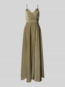 Laona Abendkleid mit V-Ausschnitt und Raffungen in Oliv, Größe 34