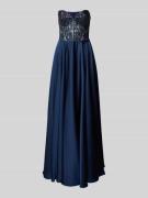 Laona Abendkleid mit Pailletten und Perlen in Dunkelblau, Größe 40