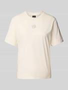 BOSS Regular Fit T-Shirt mit Strasssteinbesatz in Offwhite, Größe L