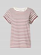 Jake*s Casual T-Shirt mit Streifenmuster in Dunkelrot, Größe L