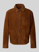 BOSS Regular Fit Lederjacke aus Ziegenleder in Cognac, Größe 48