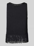 Zero Semitransparentes Stricktop mit Fransen in BLACK, Größe 44