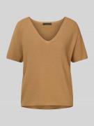 Oui Strickshirt mit V-Ausschnitt in Camel, Größe 38