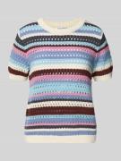 Jake*s Casual Strickshirt mit Lochmuster in Bleu, Größe L