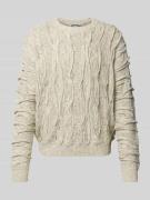 REVIEW Strickpullover mit Rundhalsausschnitt in Ecru Melange, Größe L