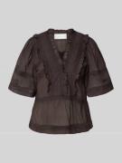 Neo Noir Regular Fit Bluse mit V-Ausschnitt Modell 'Evienne' in Dunkel...