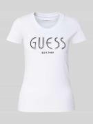 Guess T-Shirt mit Label-Detail in Weiss, Größe M