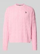 REVIEW Strickpullover mit Zopfmuster und Label-Stitching in Rosa, Größ...