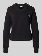 Calvin Klein Jeans Strickpullover mit V-Ausschnitt in Black, Größe L