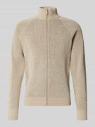 JAKE*S STUDIO MEN Strickjacke mit Stehkragen in Beige, Größe L