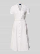 Polo Ralph Lauren Leinenkleid mit Reverskragen in Weiss, Größe 34