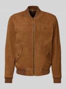 Polo Ralph Lauren Lederjacke mit Logo-Stitching und Eingrifftaschen in...