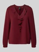 Marc Cain Relaxed Fit Bluse mit Rüschenbesatz in Bordeaux, Größe 46