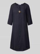 ZABAIONE Leinenkleid mit Tunikakragen in Marine, Größe L