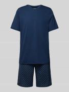 Schiesser Pyjama mit geripptem V-Ausschnitt in Marine, Größe 50