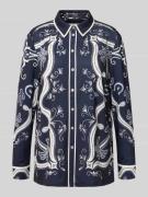 Oui Regular Fit Bluse mit Manschetten in Dunkelblau, Größe 36
