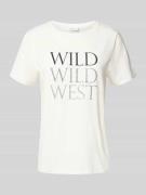 comma T-Shirt mit Statement-Print in Offwhite, Größe 34