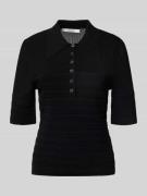 Gestuz Poloshirt aus Viskose-Mix mit kurzer Knopfleiste in Black, Größ...