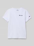 CHAMPION T-Shirt mit Label-Stitching in Weiss, Größe 128