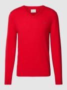 Gant Strickpullover aus Lammwoll-Mix mit V-Ausschnitt in Rot, Größe XL
