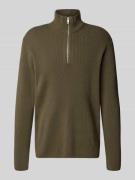 Lindbergh Strickpullover mit Troyer-Kragen in Oliv, Größe M