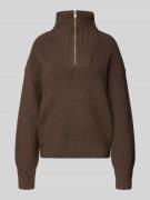 Jake*s Casual Strickpullover mit Troyer-Kragen in Dunkelbraun, Größe X...