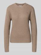 Tommy Hilfiger Regular Fit Pullover mit Zopfmuster in Taupe, Größe L