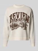 REVIEW Strickpullover mit Stehkragen in Black, Größe L