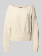 Review Oversized Strickpullover mit U-Boot-Ausschnitt in Offwhite Mela...