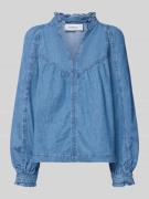Bash Jeansbluse mit V-Ausschnitt und Rüschen Modell 'LAY' in Jeansblau...
